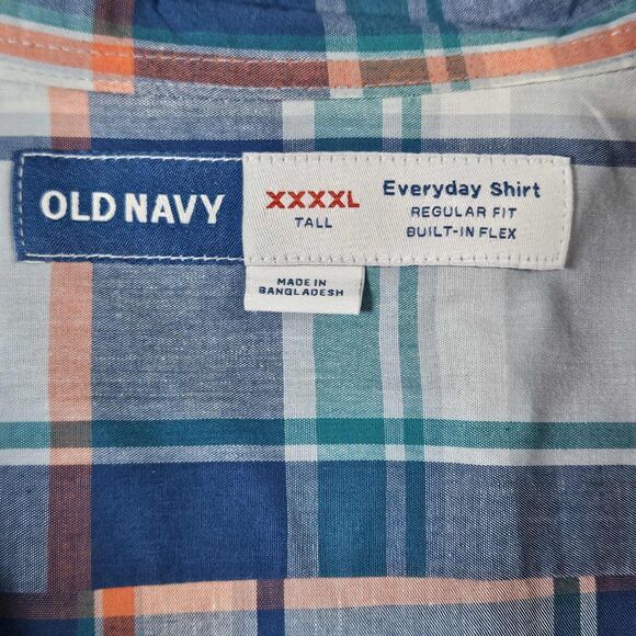 OLD NAVY Men's Cotton/Spandex Plaid Button Down Shirt 4XL Tall Built in Flex - Picture 2 of 6